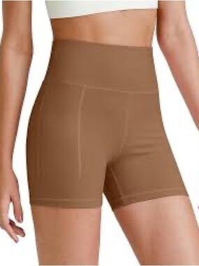 High-Waist Pocketed Bike Shorts - Brown